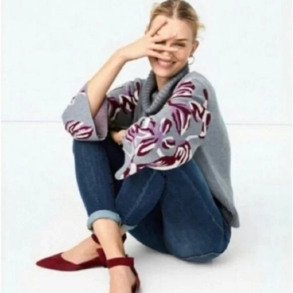 CAbi Eden Gray Purple Pullover Chunky Sweater